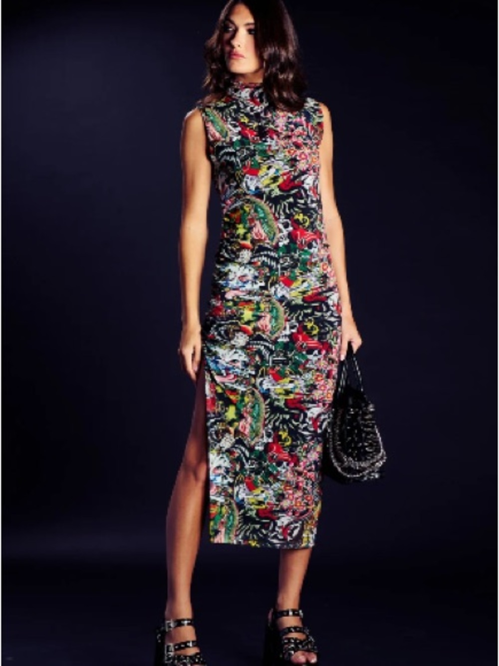 Y2K Mesh Maxi Dress Tattoo Print Size M by Ed Hardy NWT